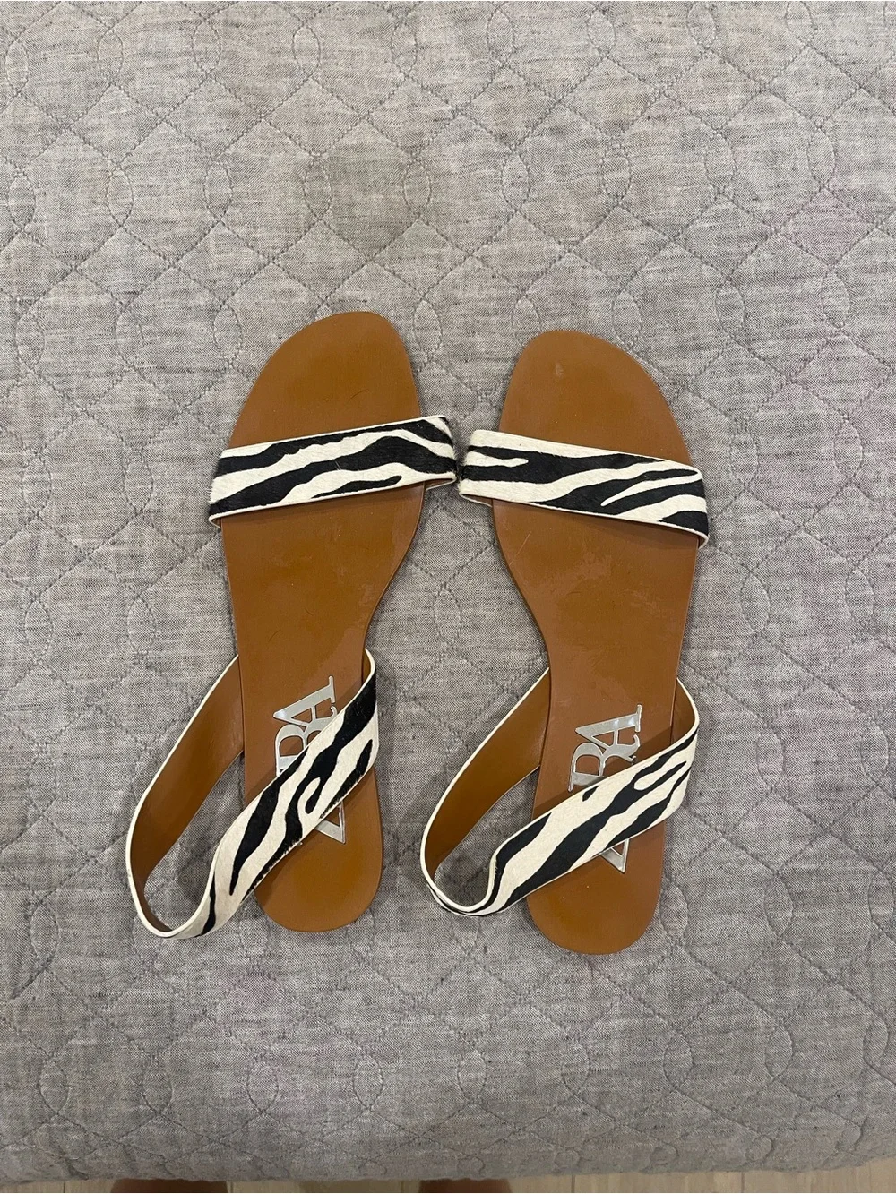 Zara Zebra-Print Slide Sandals - Brown & Black/White - Picture 1 of 3
